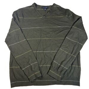 Banana Republic Sweater Men's L Green Extra Fine Merino Wool V-Neck Pullover
